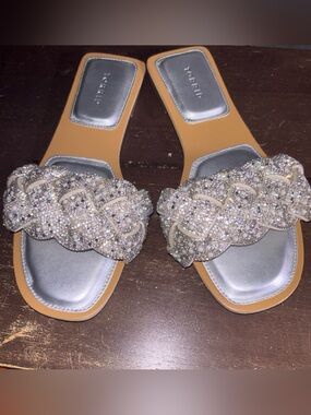 Torrid Crystal and pearl Braided Slide Sandals in Silver